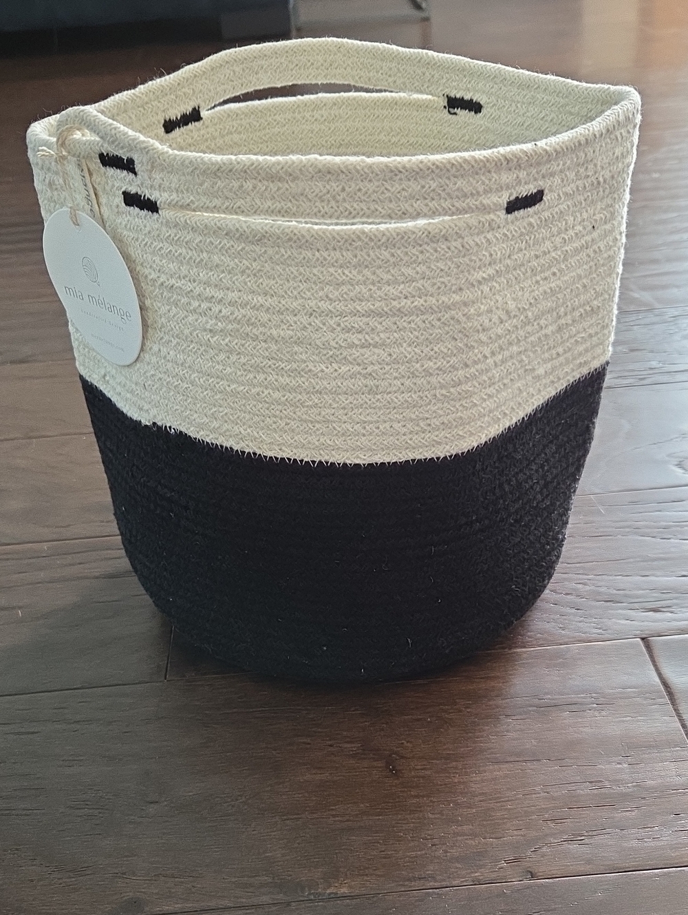 Two-Tone Black and Cream Rope Storage Basket